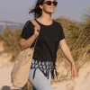 Clearance Passenger Henna Recycled Cotton Tassel T-Shirt Black