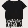 Clearance Passenger Henna Recycled Cotton Tassel T-Shirt Black