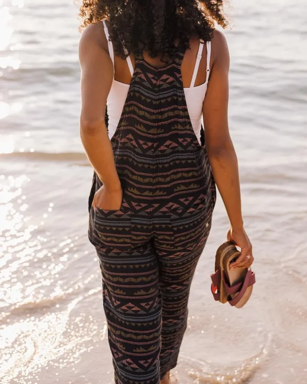 Discount Passenger Serenity Organic Cotton Dungarees Black Geo Pattern
