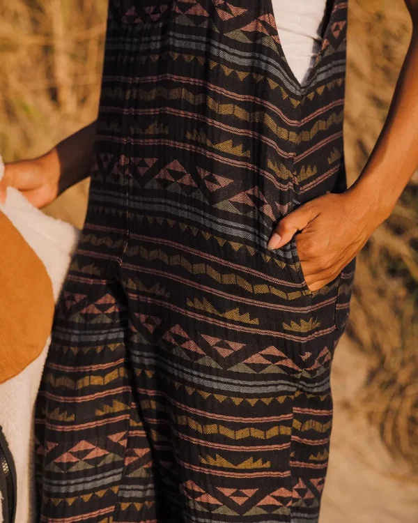 Discount Passenger Serenity Organic Cotton Dungarees Black Geo Pattern