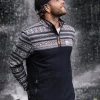 Best Sale Floris van Bommel Set Off Recycled Polar 1/4 Zip Fleece Nordic Geo Charcoal