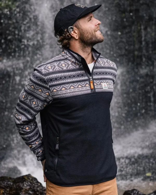 Best Sale Floris van Bommel Set Off Recycled Polar 1/4 Zip Fleece Nordic Geo Charcoal