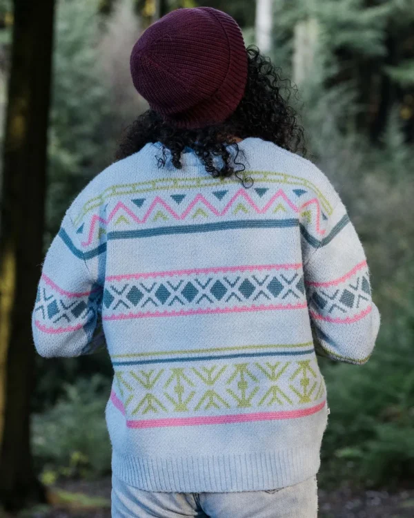 Hot Passenger Whimsical Recycled Knitted Jumper Homespun Stripe Blue Fog