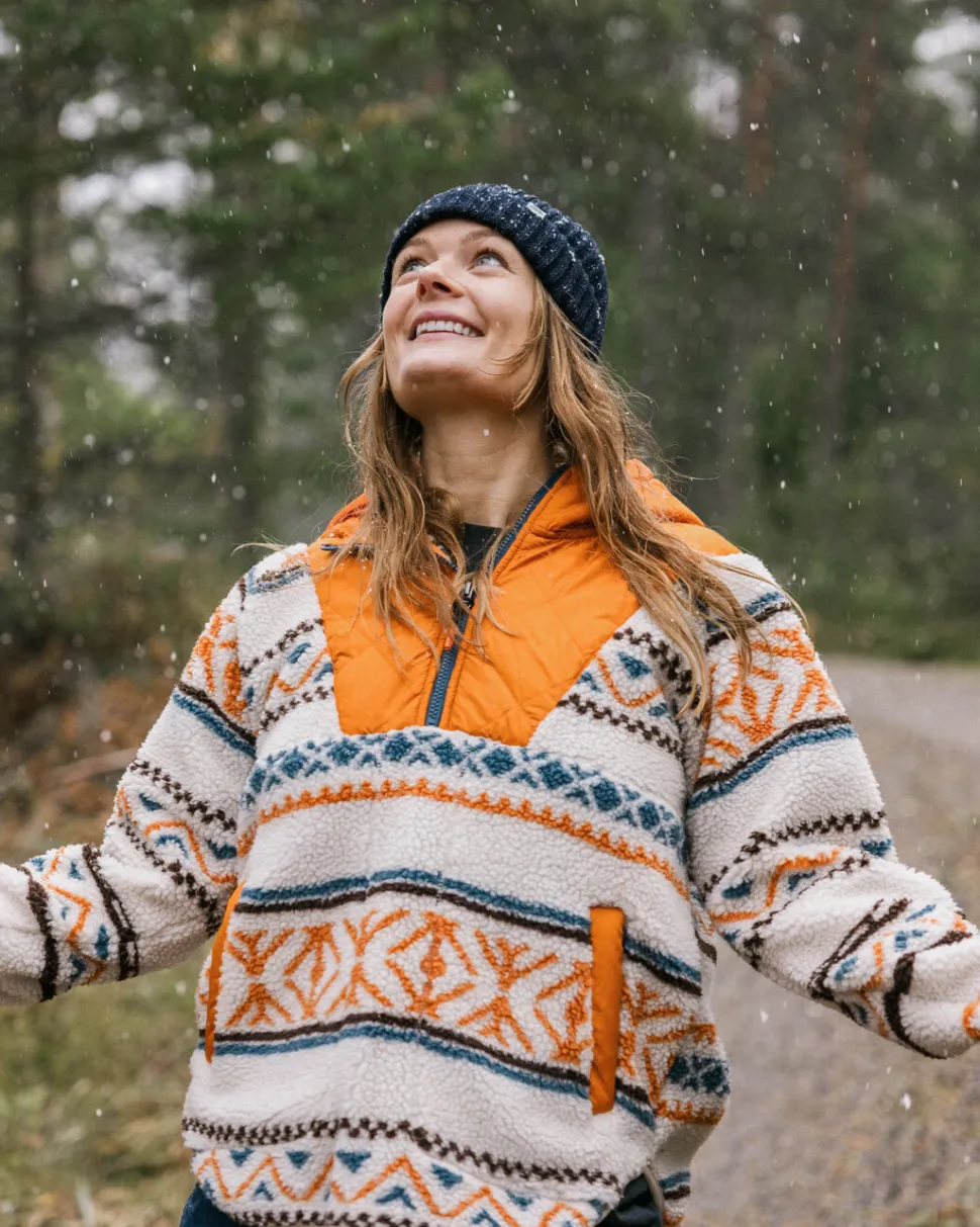 New Passenger Beaumont Recycled Sherpa Hooded Fleece Homespun Stripe Sunrise Orange