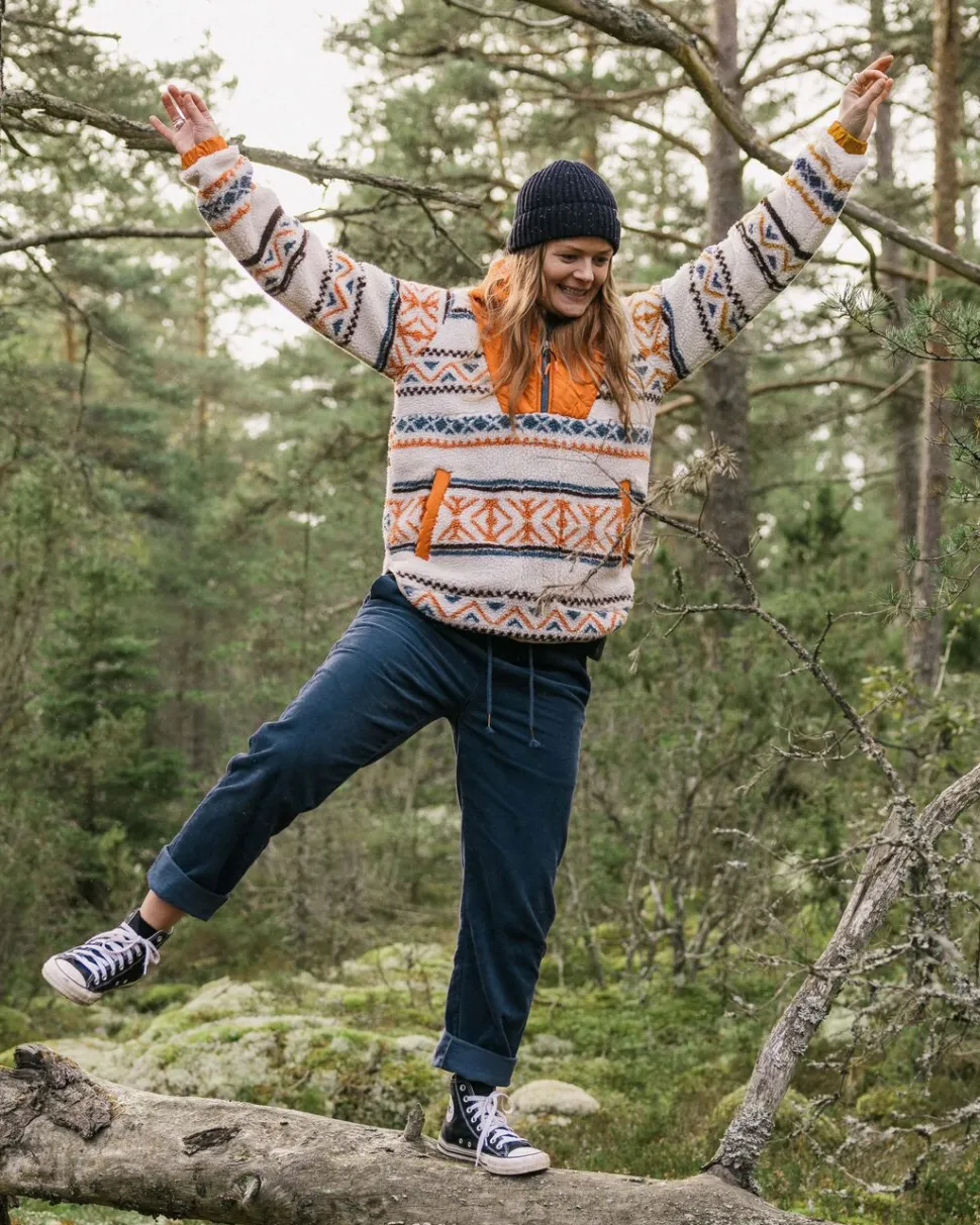 New Passenger Beaumont Recycled Sherpa Hooded Fleece Homespun Stripe Sunrise Orange