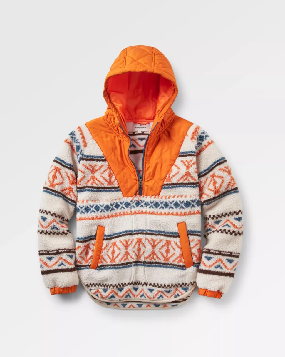 New Passenger Beaumont Recycled Sherpa Hooded Fleece Homespun Stripe Sunrise Orange