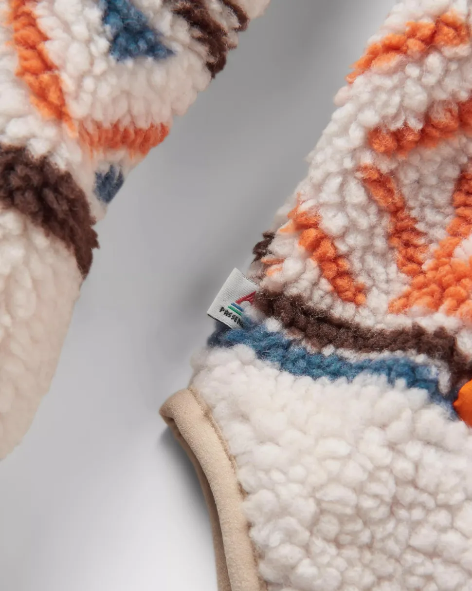 New Passenger Beaumont Recycled Sherpa Hooded Fleece Homespun Stripe Sunrise Orange