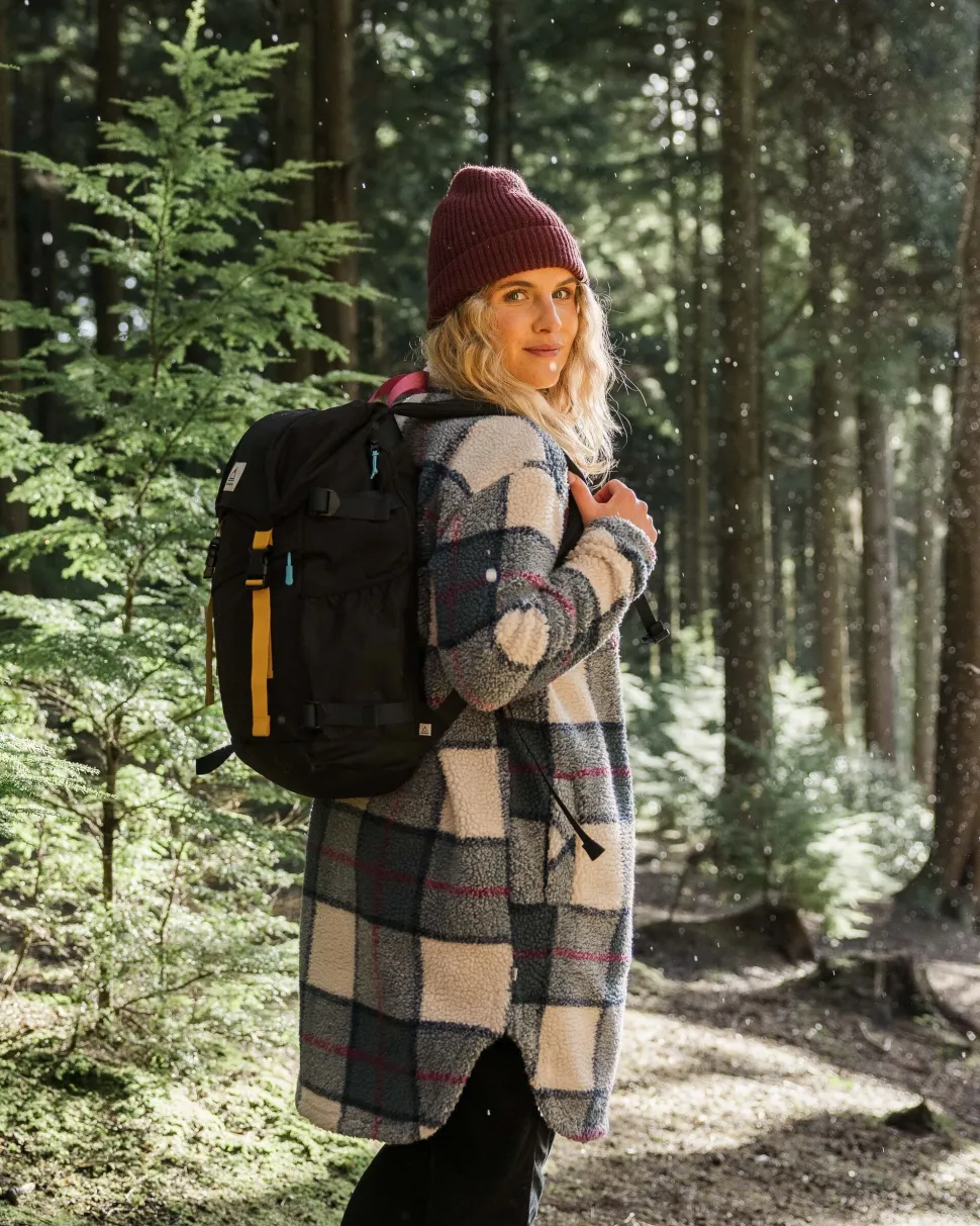 Sale Passenger Cloudy Recycled Deep-Pile Sherpa Fleece Shirt Dark Denim Check