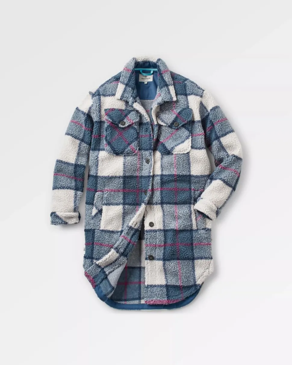 Sale Passenger Cloudy Recycled Deep-Pile Sherpa Fleece Shirt Dark Denim Check