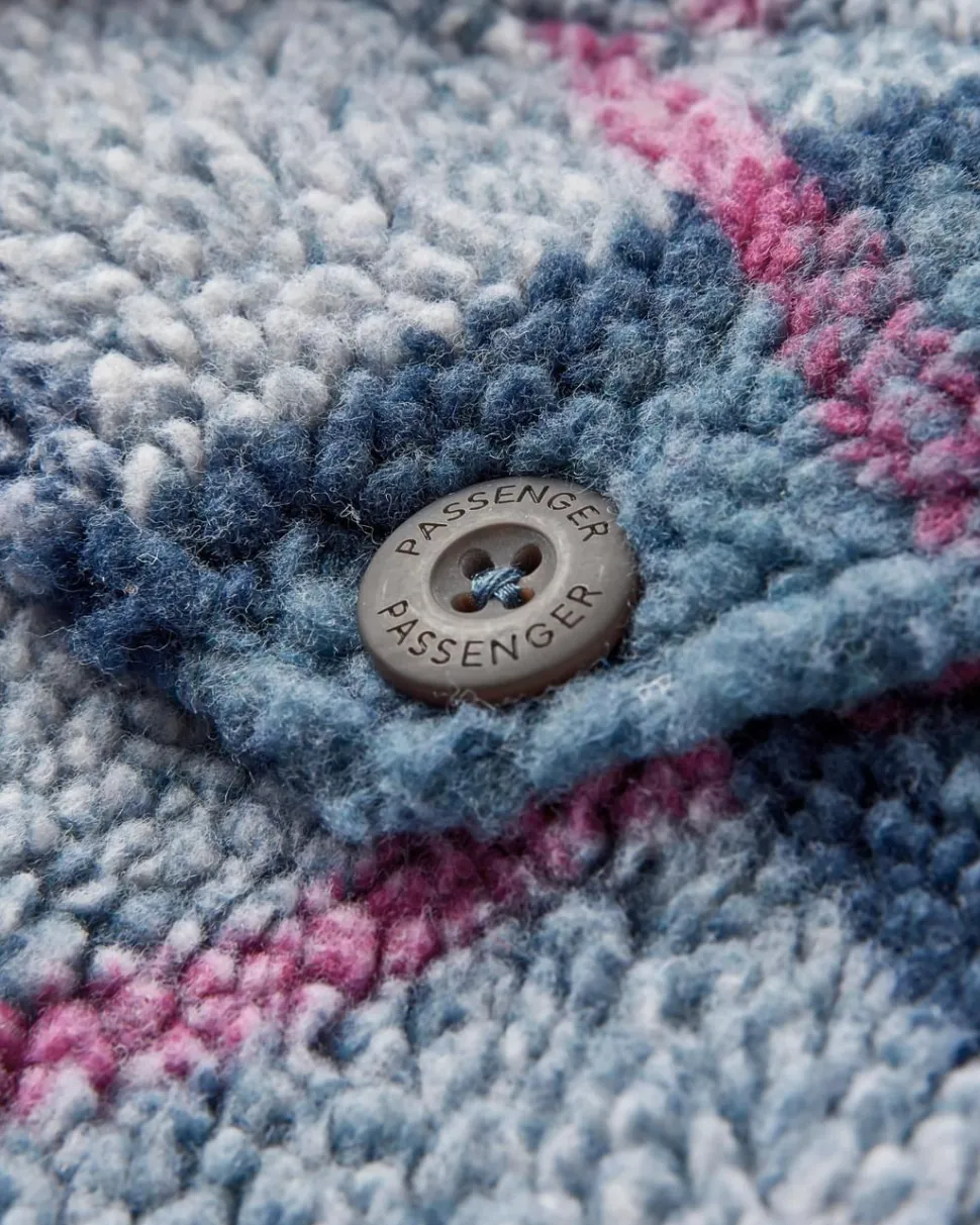 Sale Passenger Cloudy Recycled Deep-Pile Sherpa Fleece Shirt Dark Denim Check