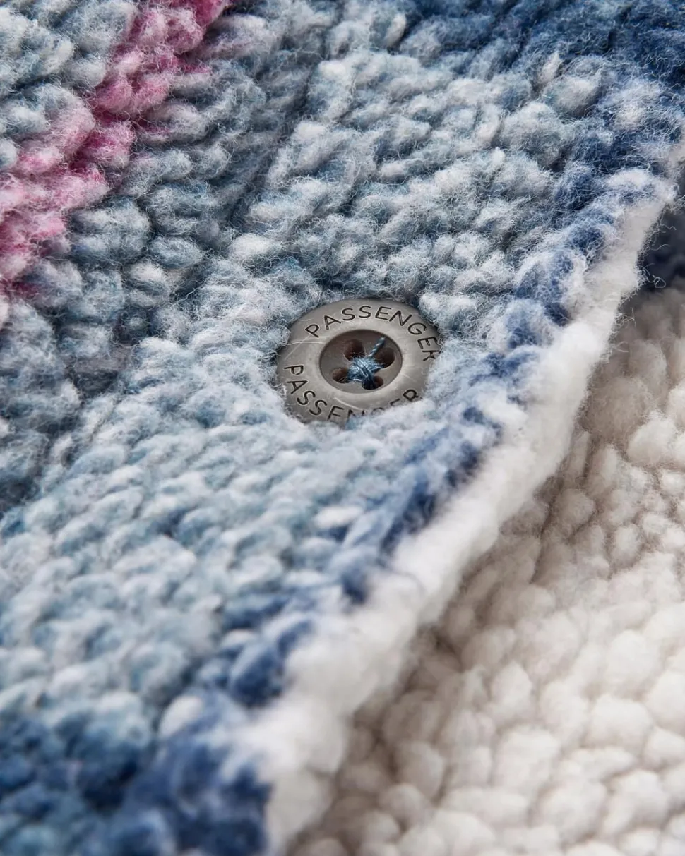 Sale Passenger Cloudy Recycled Deep-Pile Sherpa Fleece Shirt Dark Denim Check