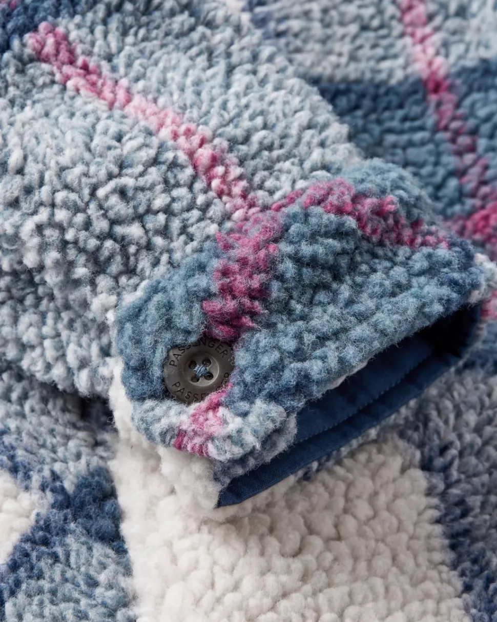 Sale Passenger Cloudy Recycled Deep-Pile Sherpa Fleece Shirt Dark Denim Check