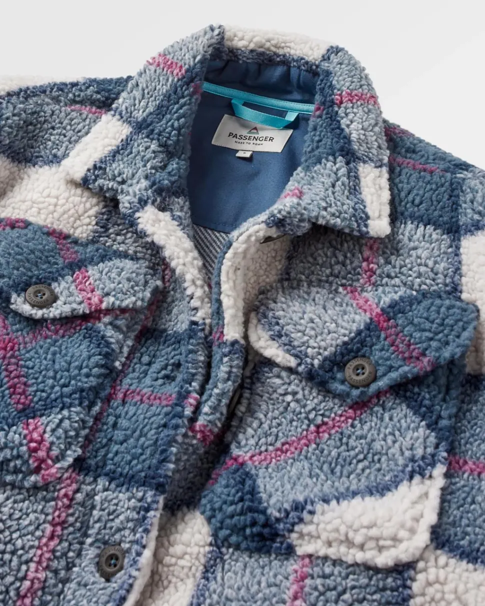 Sale Passenger Cloudy Recycled Deep-Pile Sherpa Fleece Shirt Dark Denim Check