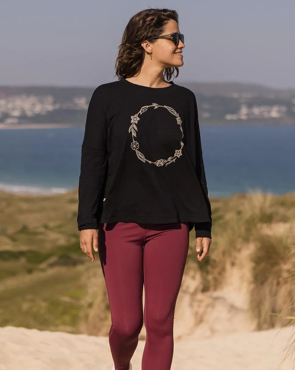 Clearance Passenger Daisy Chain Recycled Cotton LS T-Shirt Black