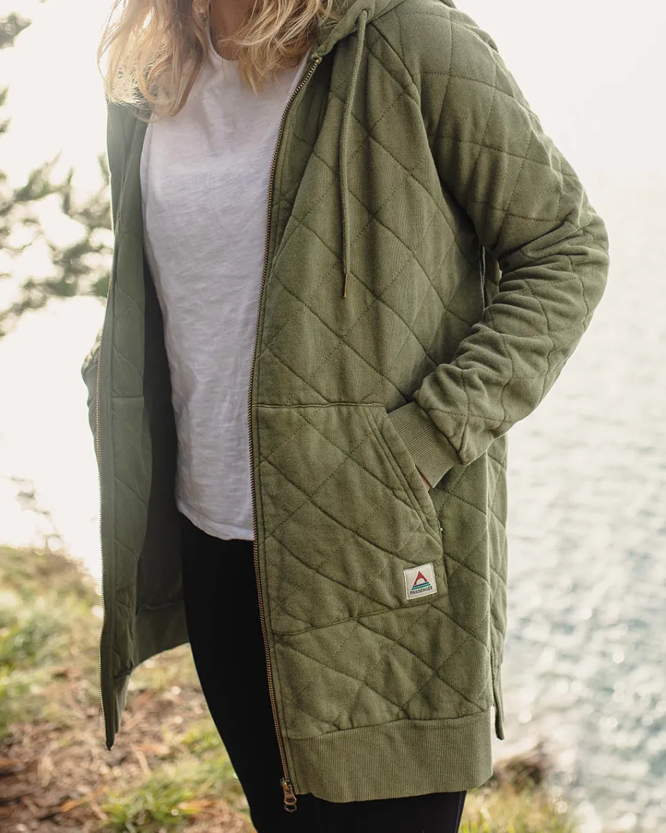 Sale Passenger Getaway Recycled Cotton Quilted Full Zip Hoodie Khaki