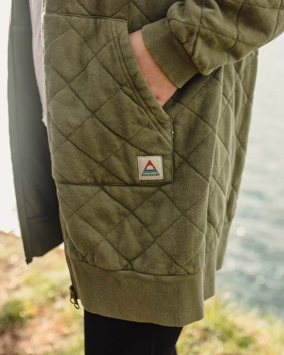 Sale Passenger Getaway Recycled Cotton Quilted Full Zip Hoodie Khaki
