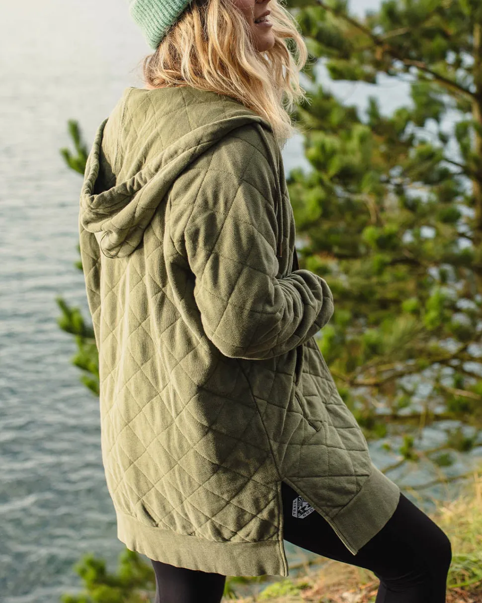 Sale Passenger Getaway Recycled Cotton Quilted Full Zip Hoodie Khaki