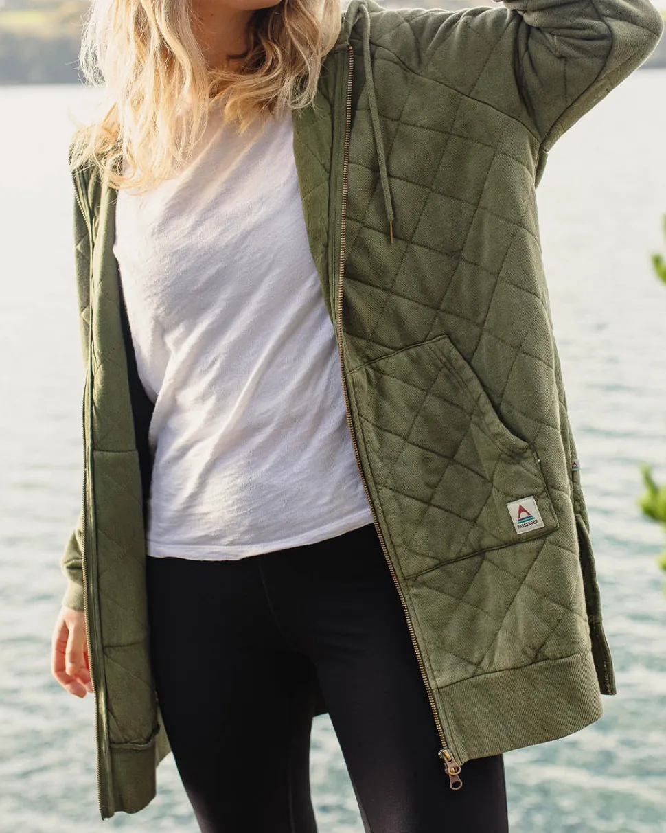 Sale Passenger Getaway Recycled Cotton Quilted Full Zip Hoodie Khaki