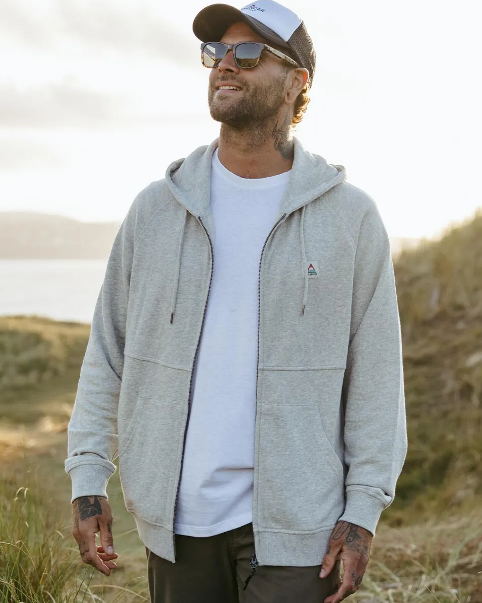 Store Passenger Heritage Full Zip Recycled Cotton Hoodie Grey Marl