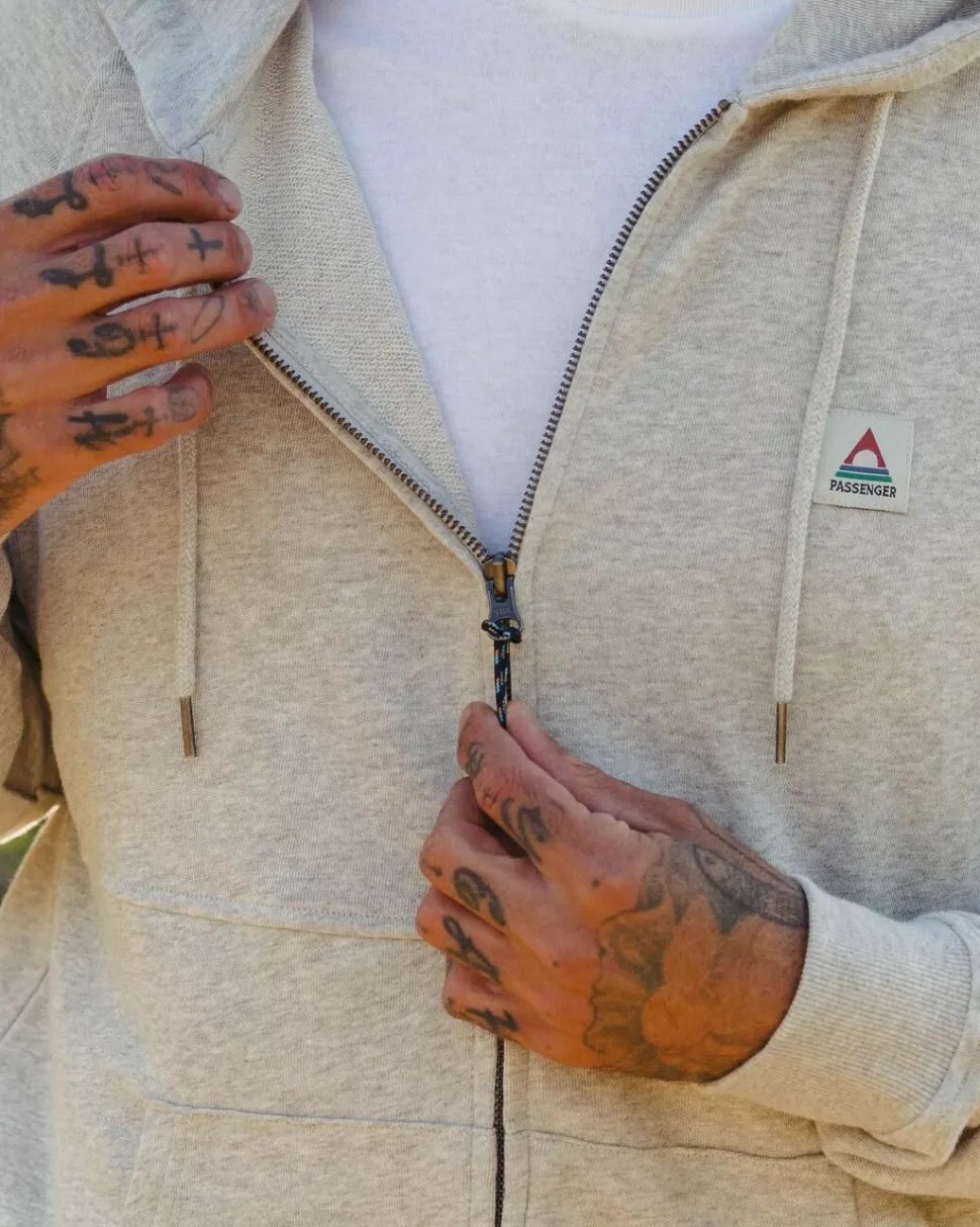Store Passenger Heritage Full Zip Recycled Cotton Hoodie Grey Marl