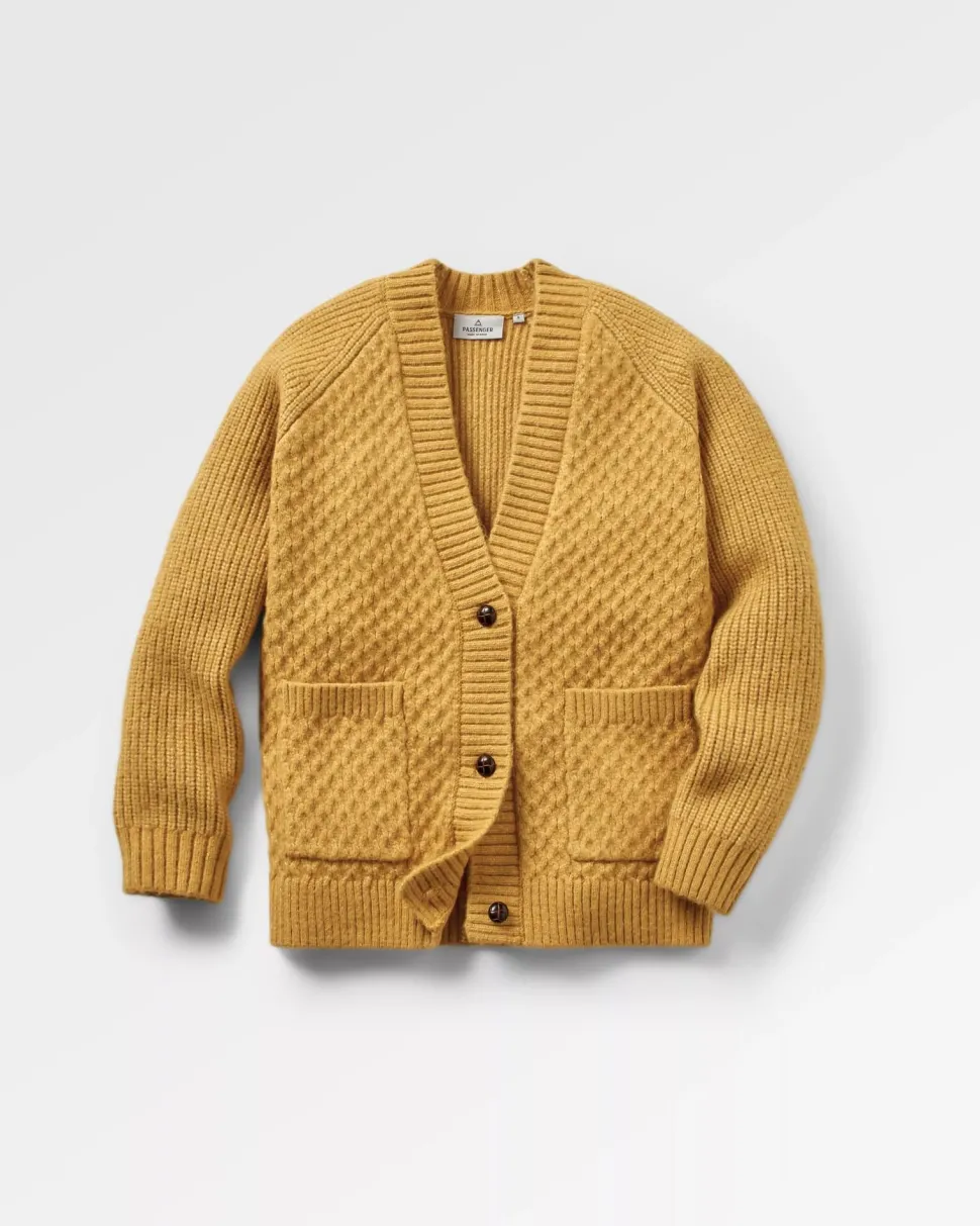 Fashion Passenger Homey Recycled Knitted Cable Cardigan Mustard Gold