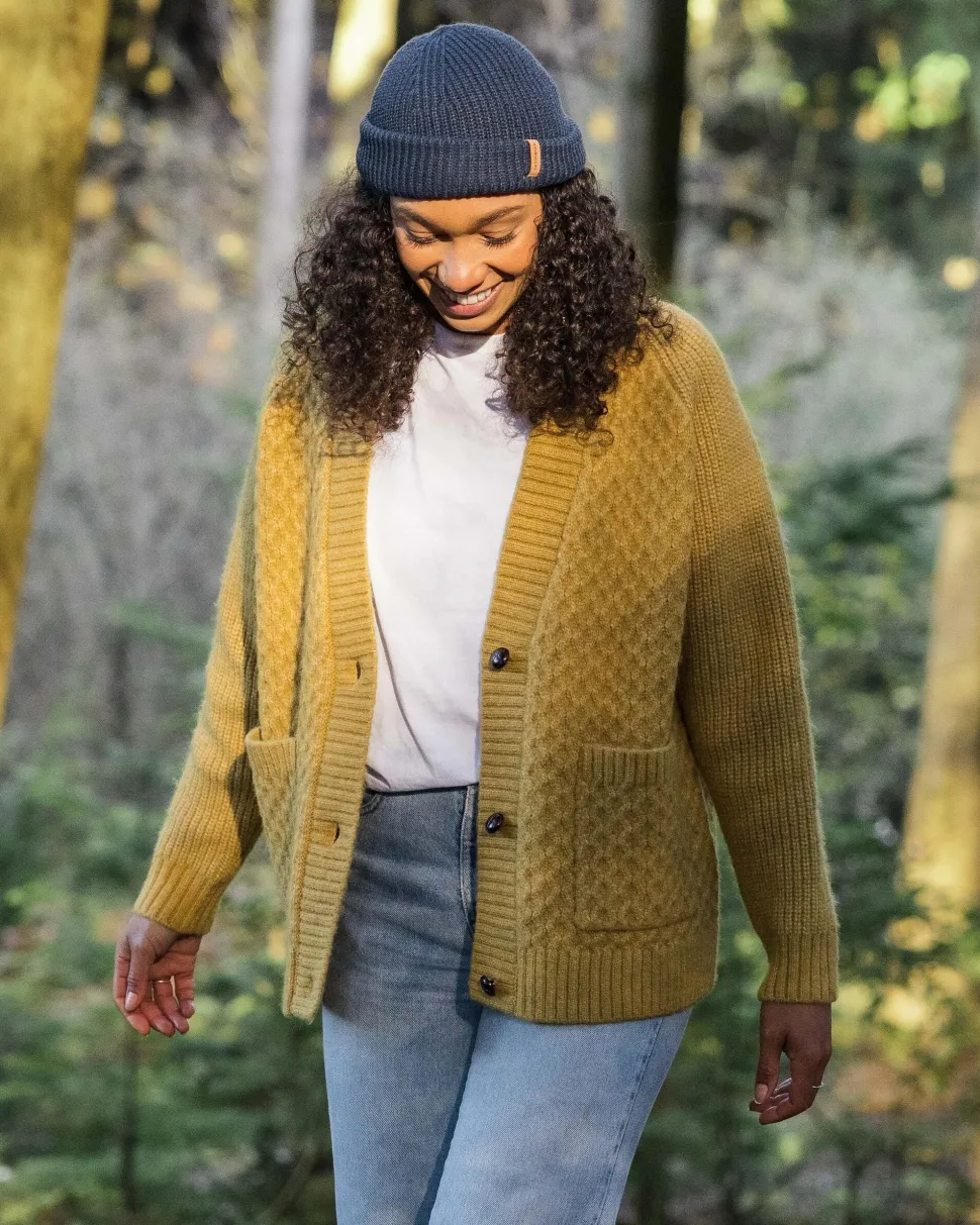 Fashion Passenger Homey Recycled Knitted Cable Cardigan Mustard Gold