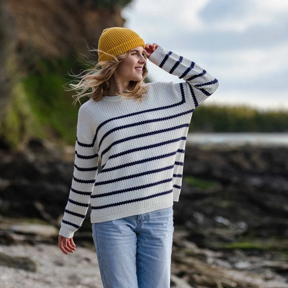 Shop Passenger Lakewood Knitted Jumper Off White Stripe