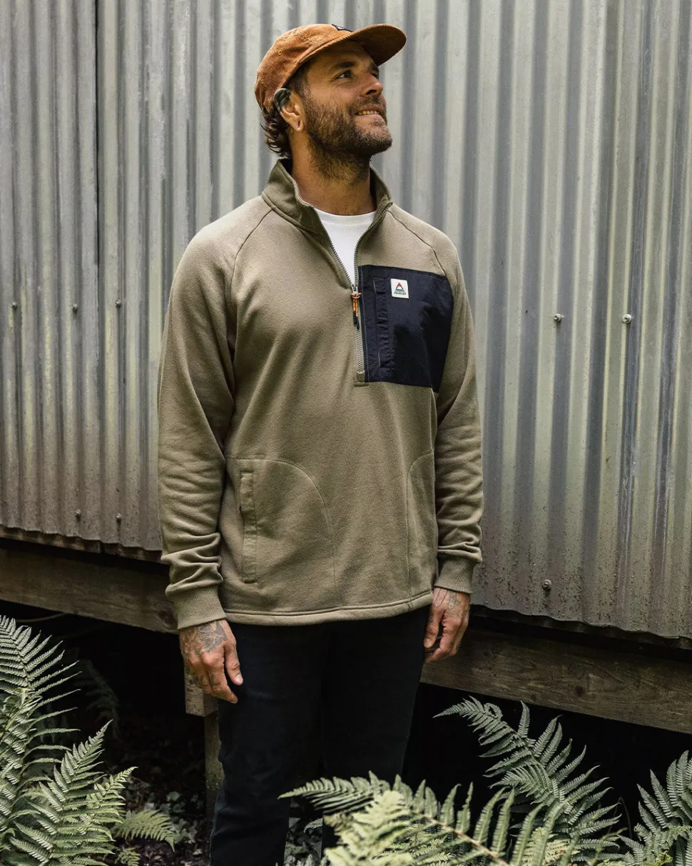 Hot Passenger Offgrid 1/4 Zip Recycled Cotton Sweatshirt Dusty Olive