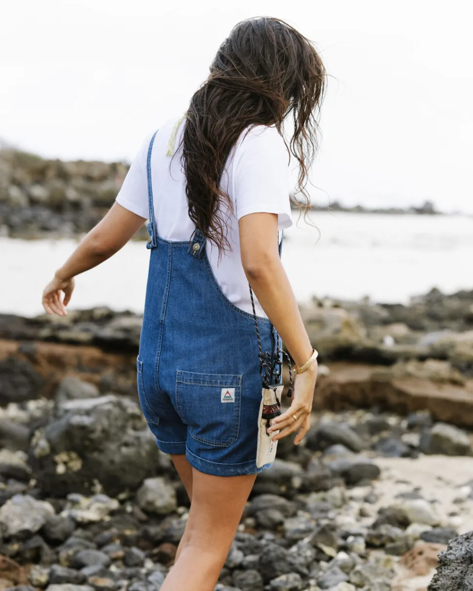 New Passenger Riverside Denim Short Dungarees Washed Denim