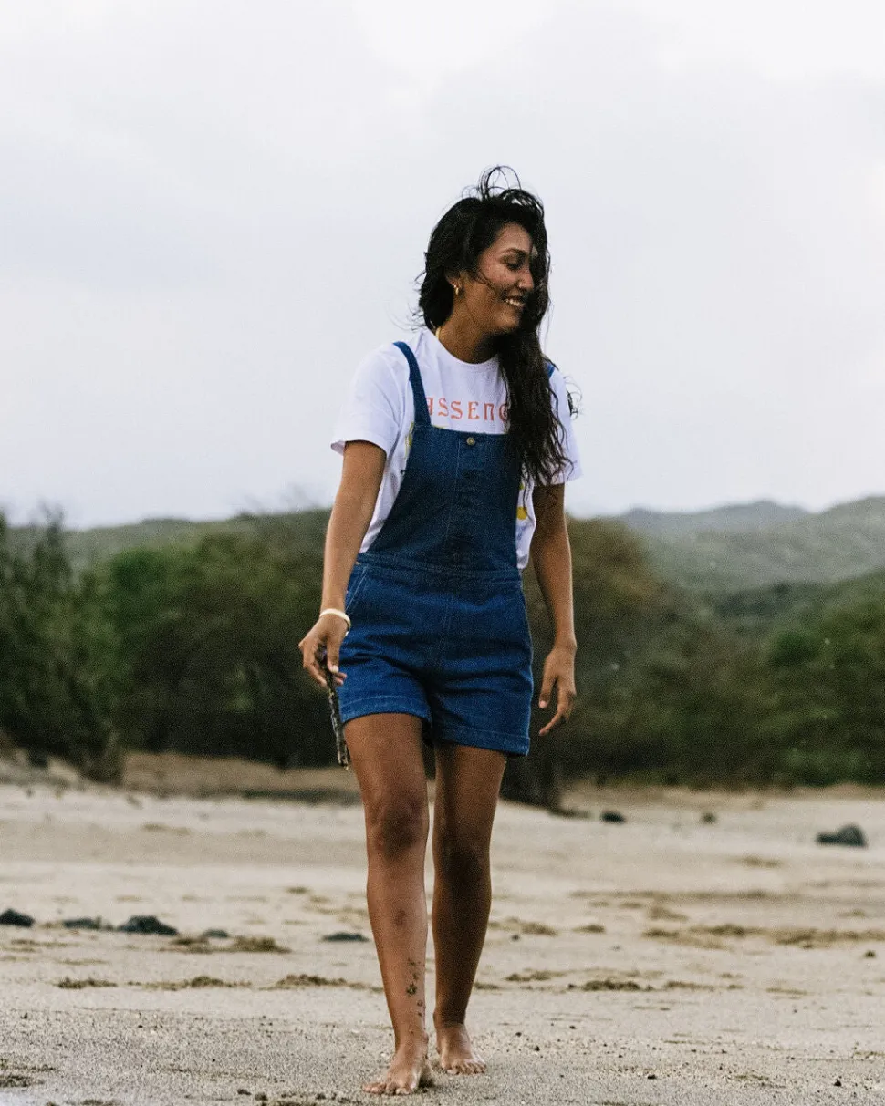 New Passenger Riverside Denim Short Dungarees Washed Denim