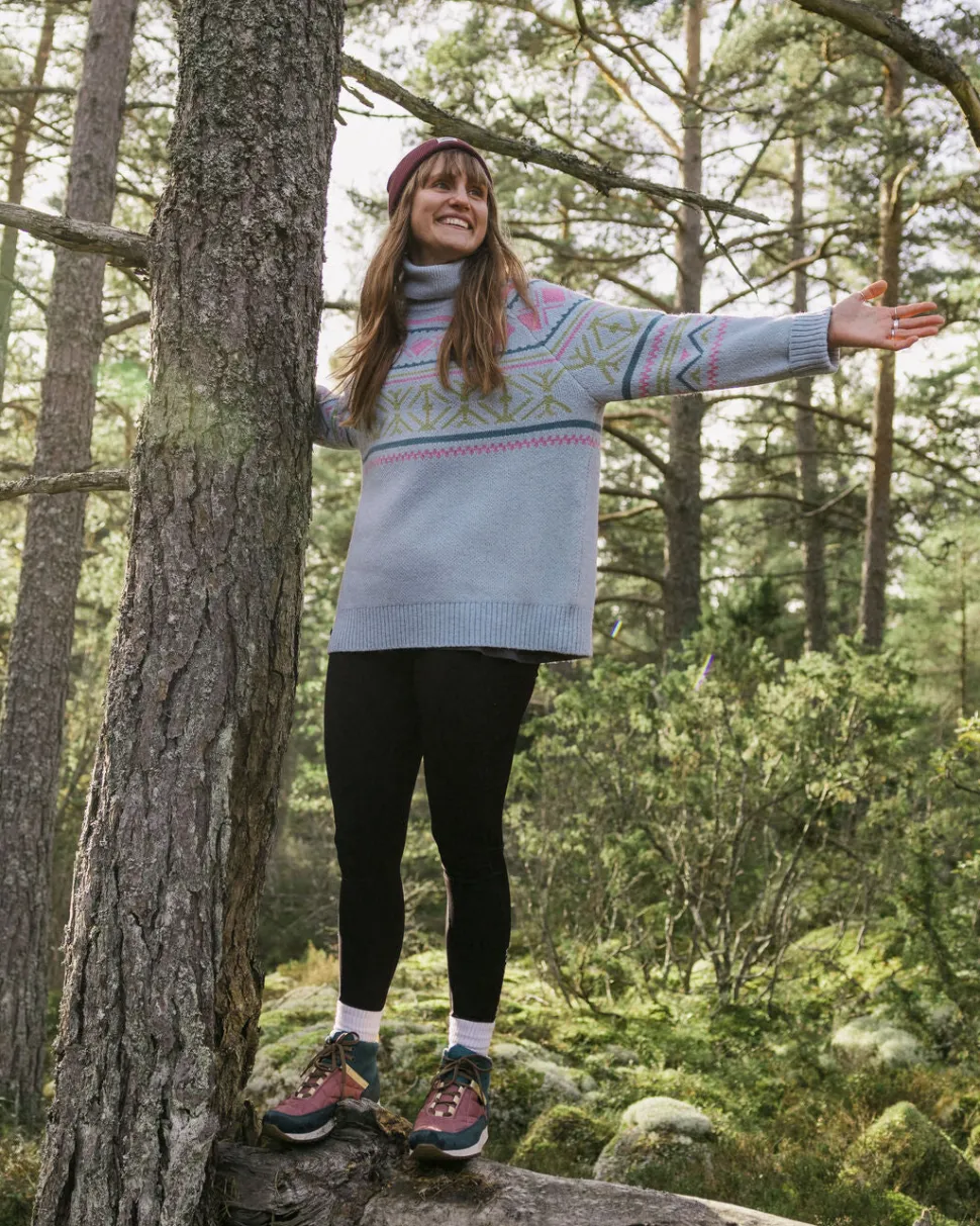 Store Passenger Whimsical Recycled Oversized Polo Neck Knitted Jumper Homespun Stripe Blue Fog